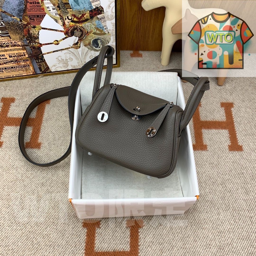 エルメス mini lindy clemence レディース ピューター グレー シルバー