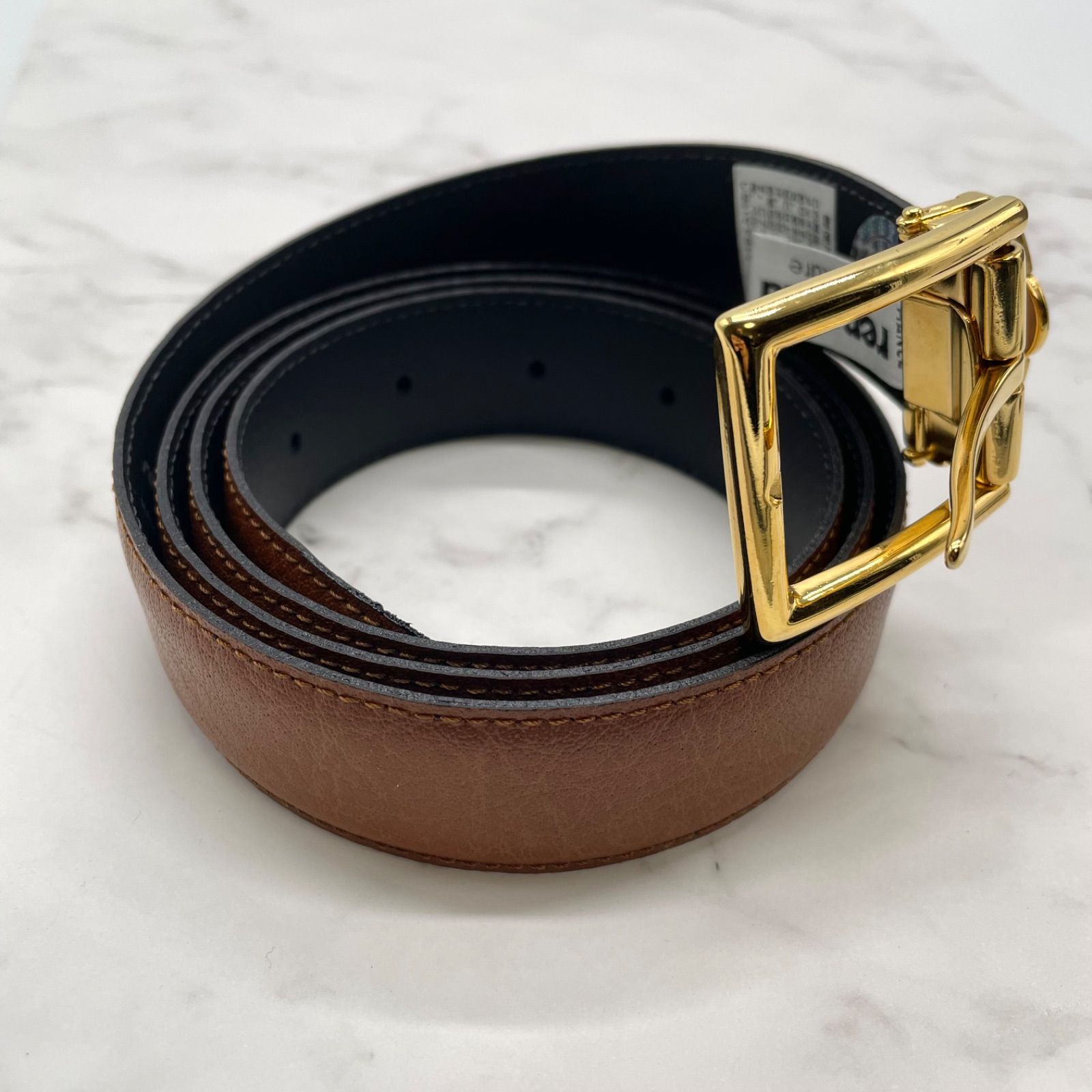 renoma レノマ ベルト レザー 革 ゴールド金具 金金具 ロゴ メンズ