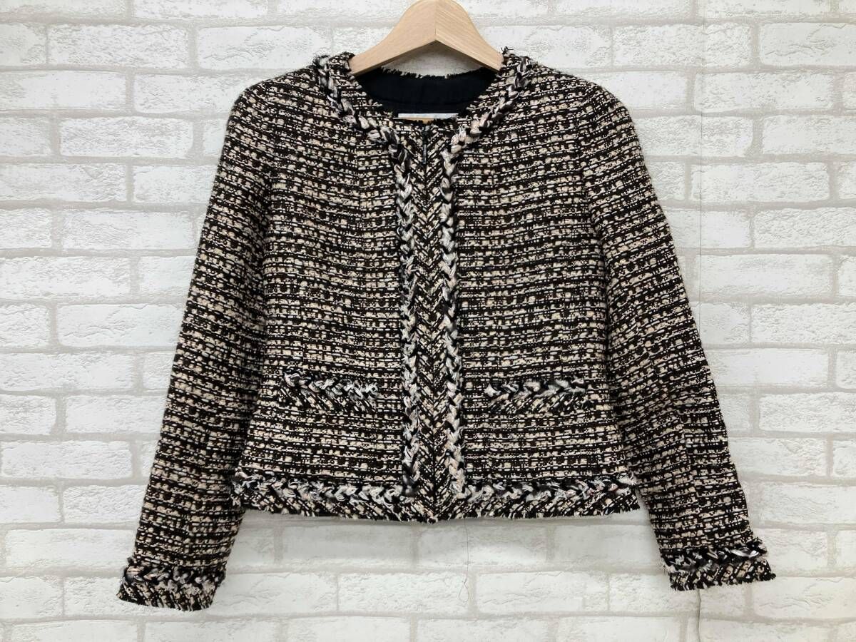 土日限定値下 ルネ ニット ツイード カーディガン 34 ホワイト Rene（ルネ） ニットツイードカーディガン 6432640