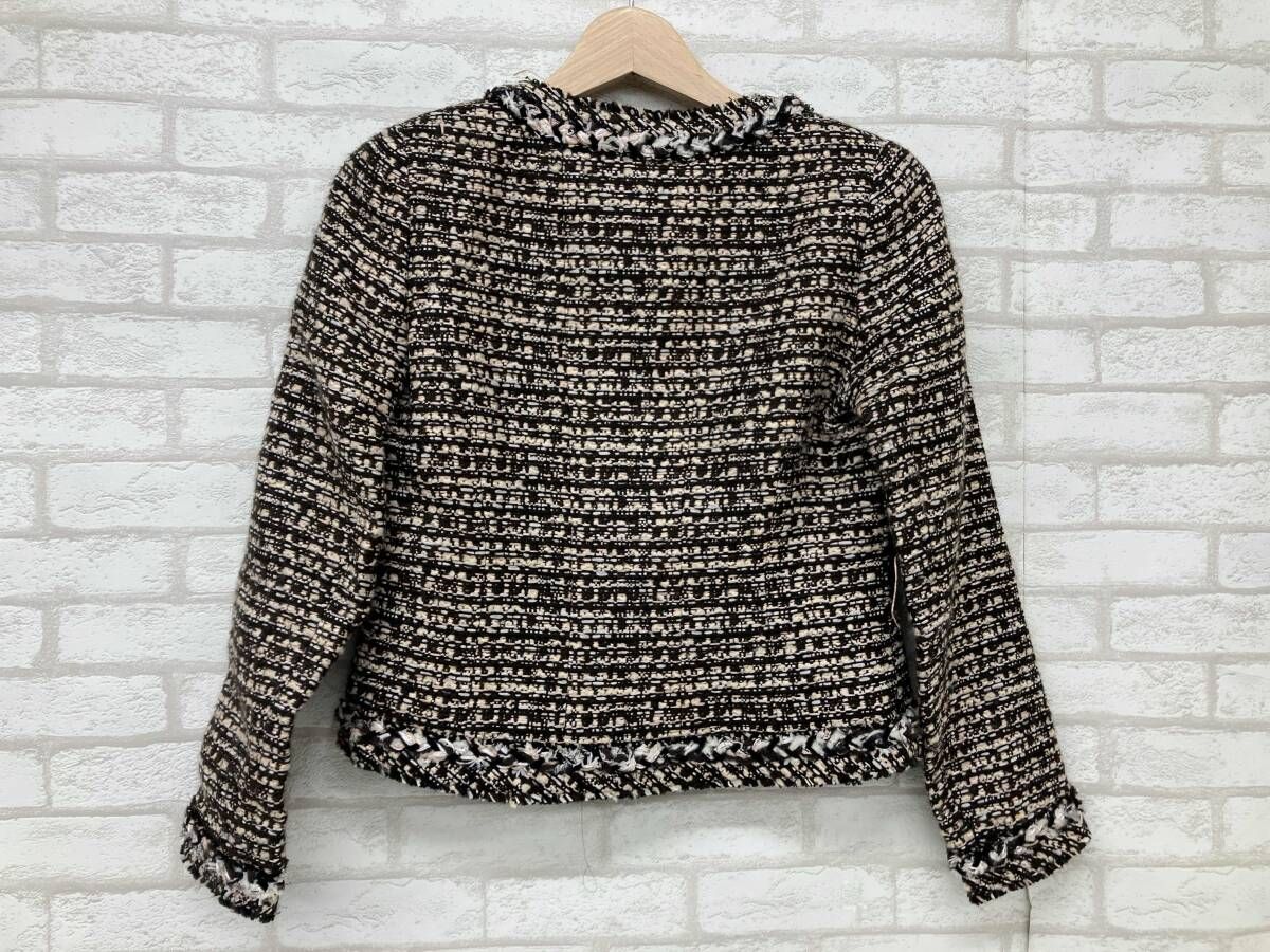 Rene ルネ ノーカラージャケット ツイード ブラウン系 ピンク