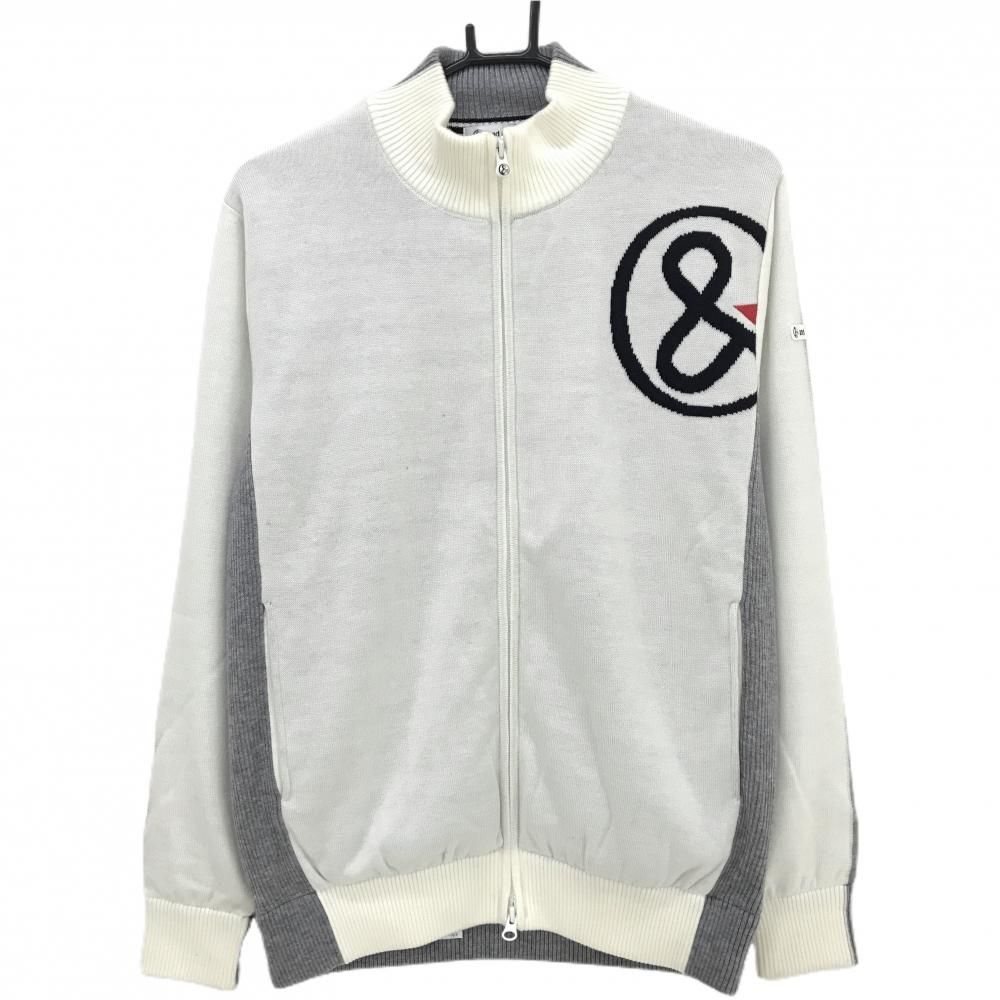 美品】アンパスィ ニットジャケット 白×グレー 裏地付 ビッグロゴ