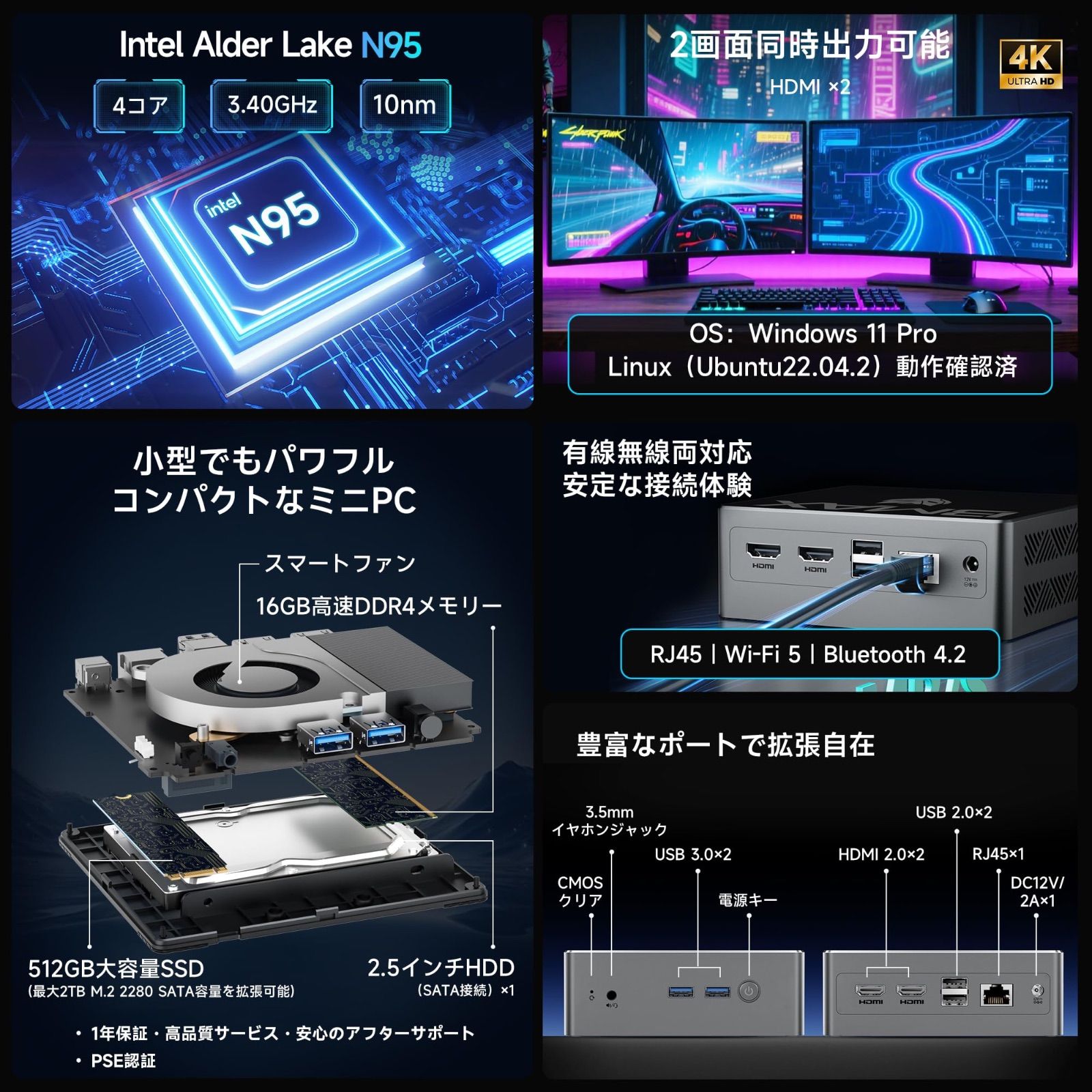 ミニpc Intel N95 省電 N97より速い】BMAX ミニpc 第12世代 Intel mini