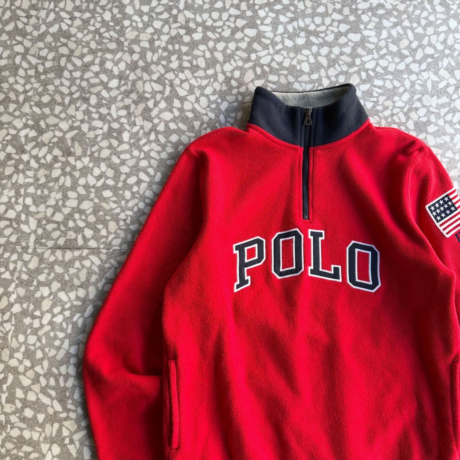 希少モデル】ラルフローレン 刺繍ロゴ入 素材切替フリースジャケット XL