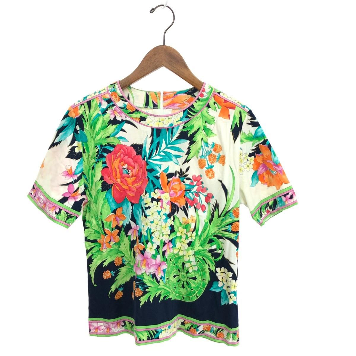 美品 LEONARD レオナール トップス ブラウス カットソー 総柄 LL LEONARD レオナール 半袖ブラウス サイズ:L 総柄/カットソー ホワイト