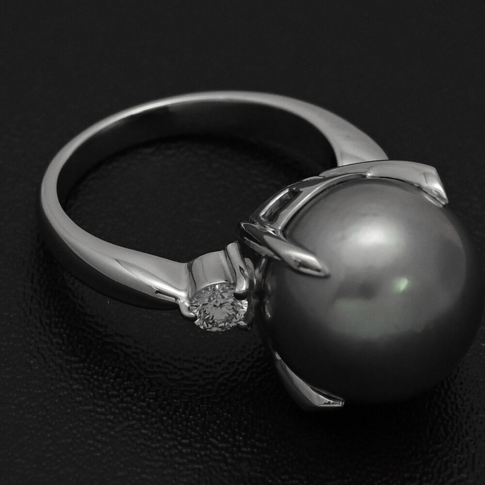 Φ12.8mm/FD:0.25ct/1P・アコヤ真珠/Japan Pearl/ブラックパールリング