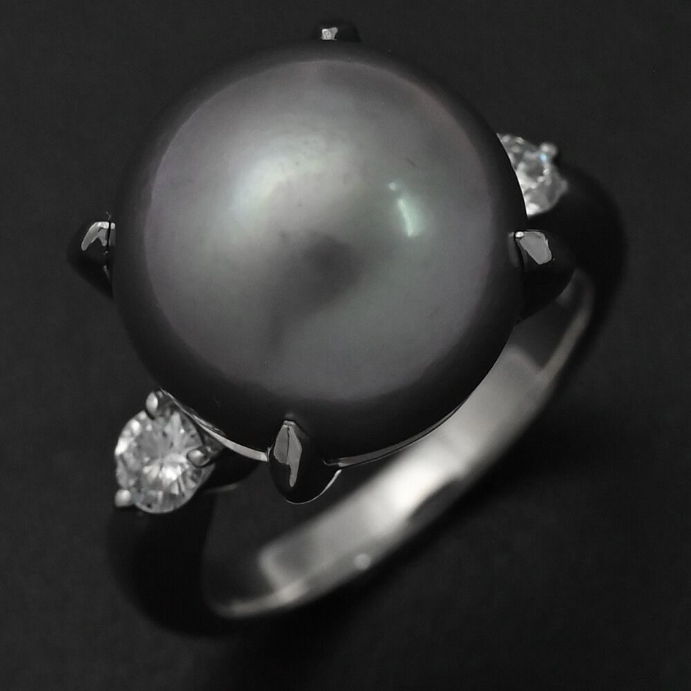 Φ12.8mm/FD:0.25ct/1P・アコヤ真珠/Japan Pearl/ブラックパールリング