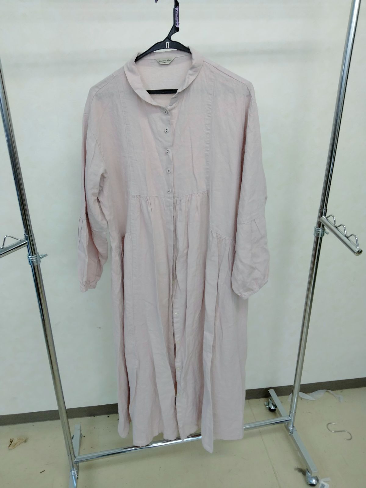 Samansa Mos2 麻100％ ロングシャツワンピース ピンク Mサイズ 