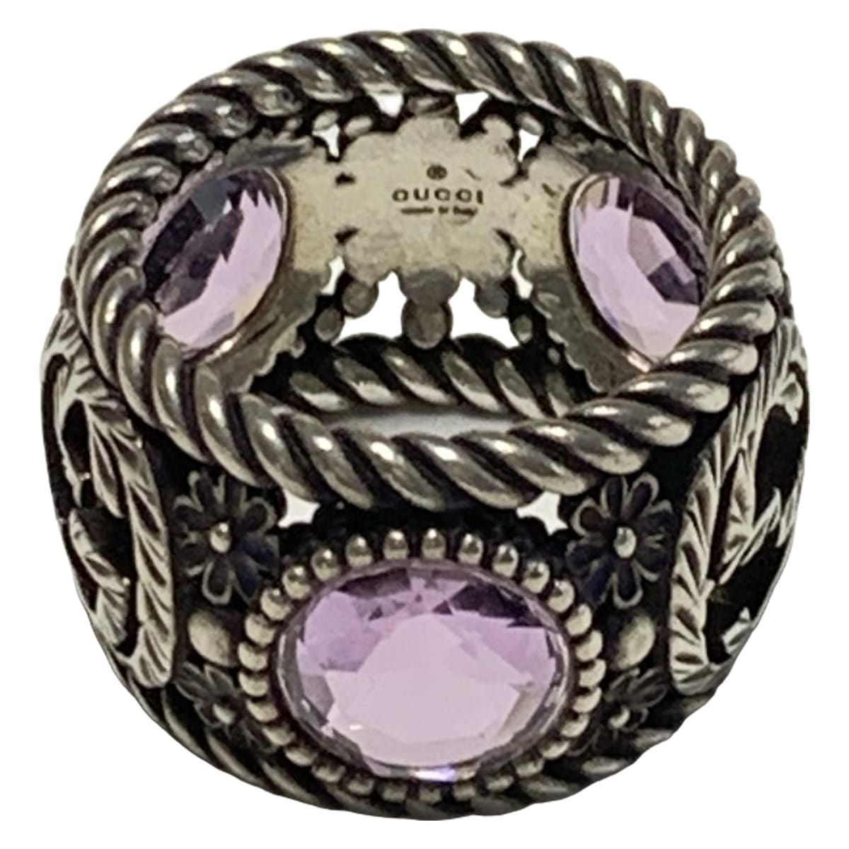 GUCCI(グッチ) リング - シルバー×ライトパープル フラワー(花