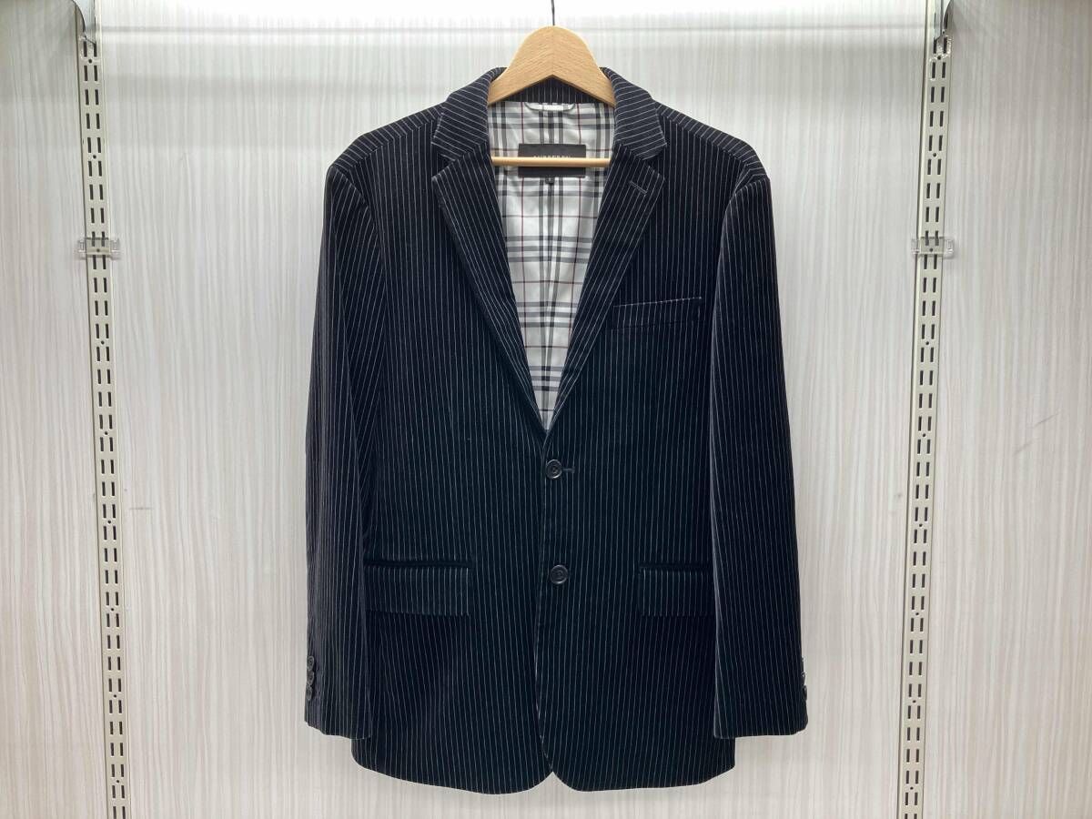 【美品】バーバリーブラックレーベル マリンジャケット ベロア ストライプ 黒 M BURBERRY BLACK LABEL バーバリー ブラックレーベル ベロア ストライプ