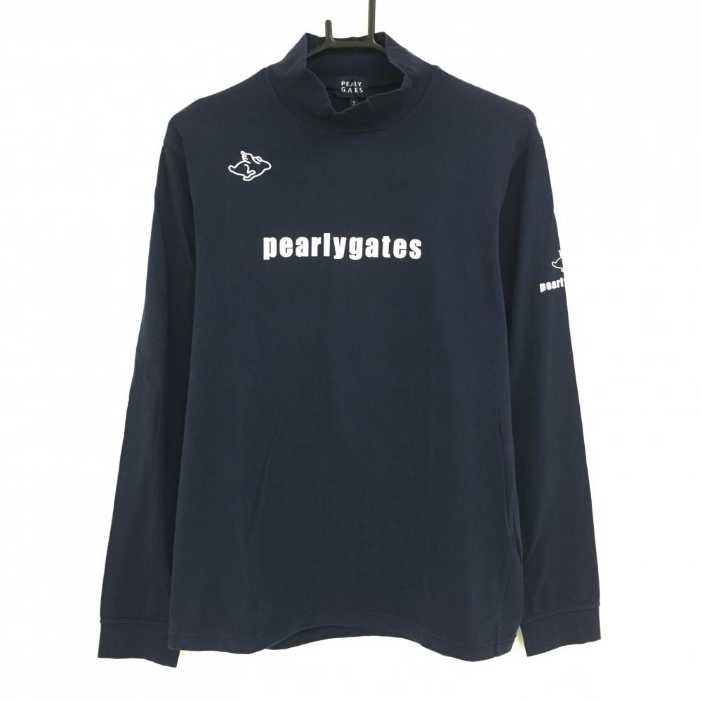 パーリーゲイツ 長袖ハイネックシャツ ネイビー×白 ロゴプリント