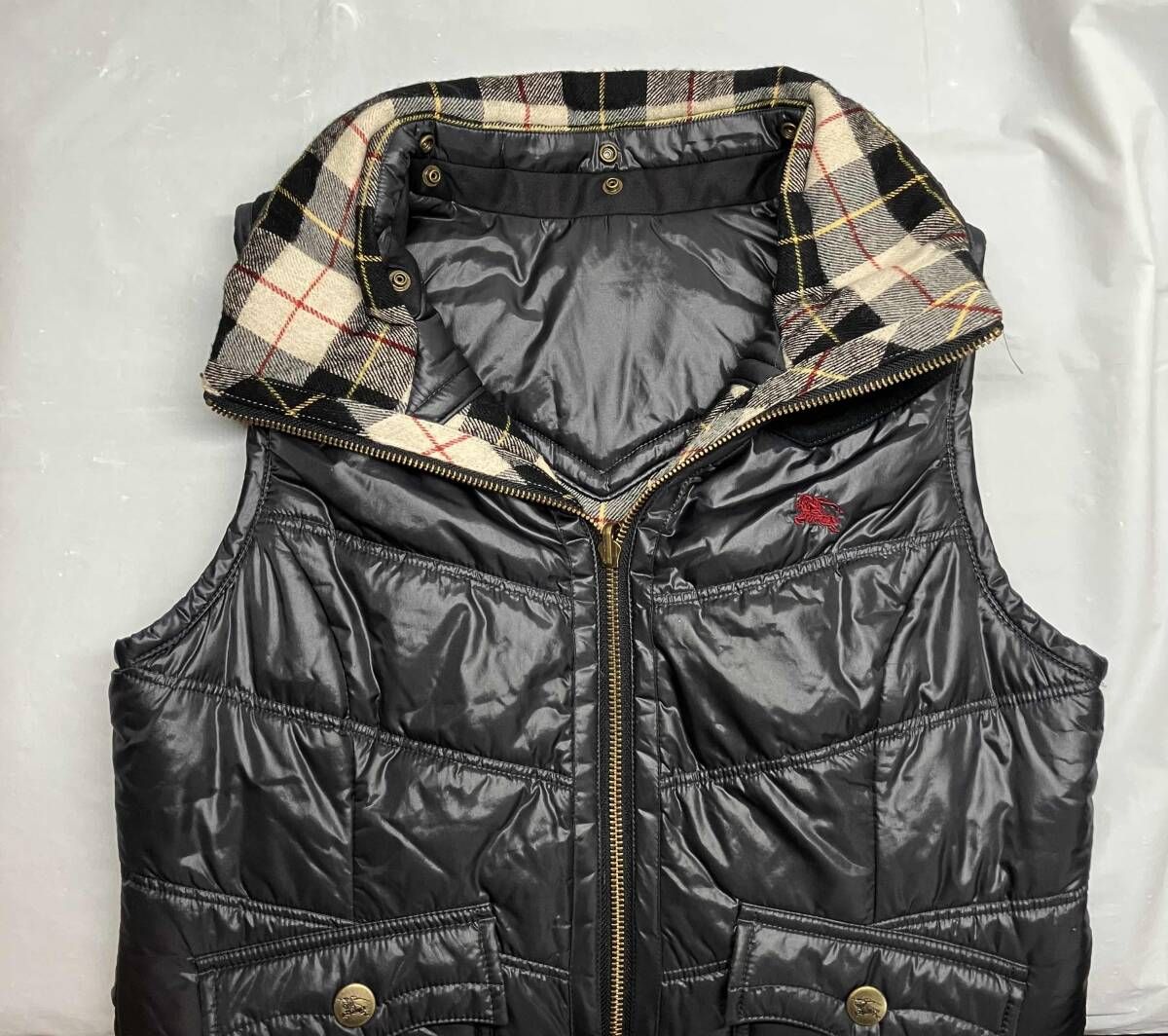 バーバリーロンドン ダウンベスト ノバチェック フード 黒 ブラック 38