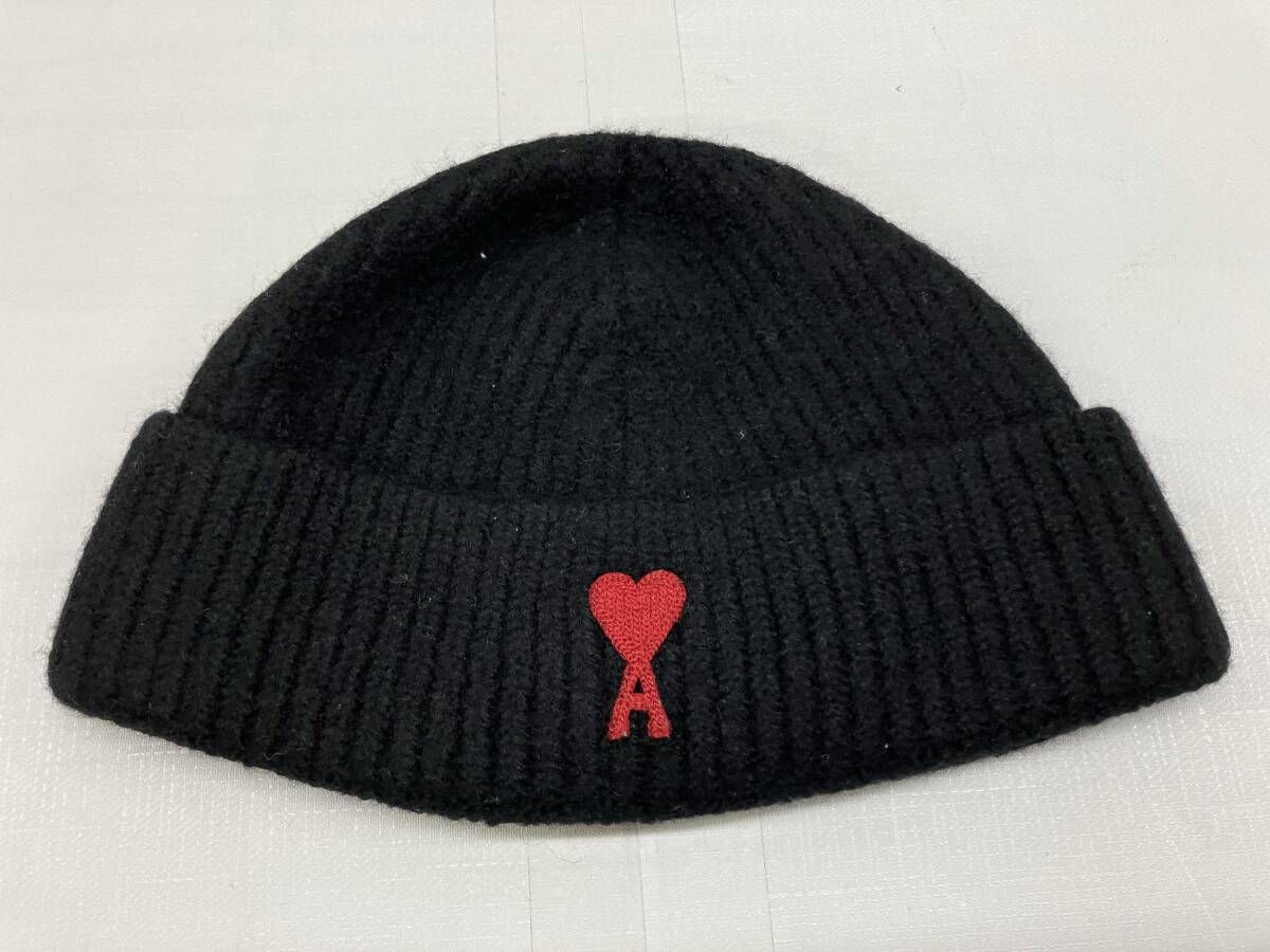 アミパリス ami ニット帽 ハート刺繍 黒 ビーニー ami 黒 ニット帽
