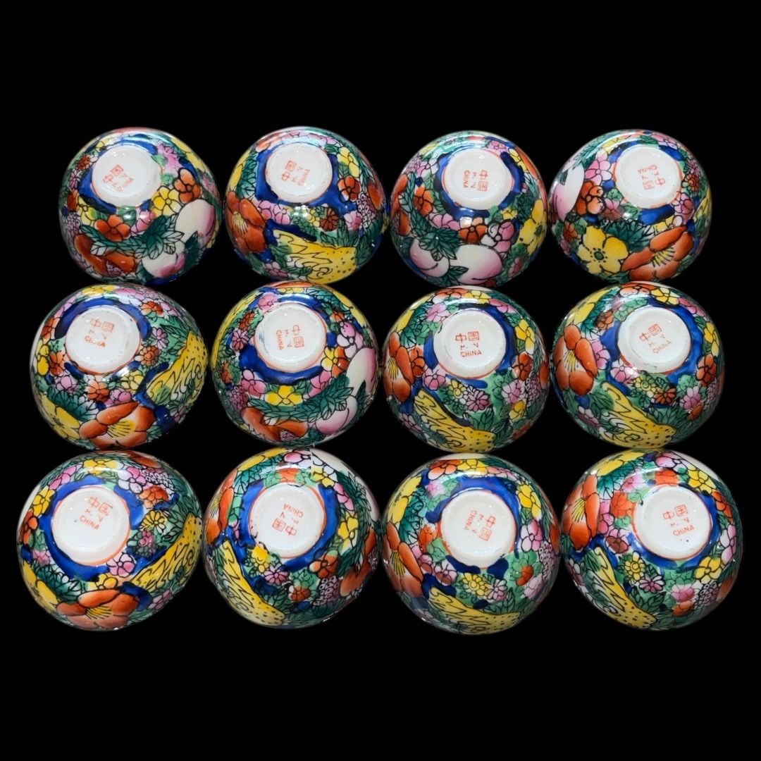 某有名オークション購入 中国美術 景徳鎮 粉彩花桃 色絵 茶器 酒器 12