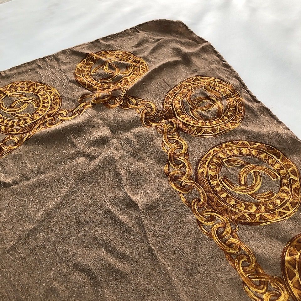 CHANEL シャネル 大判スカーフ ココマーク チェーン ストール ブラウン