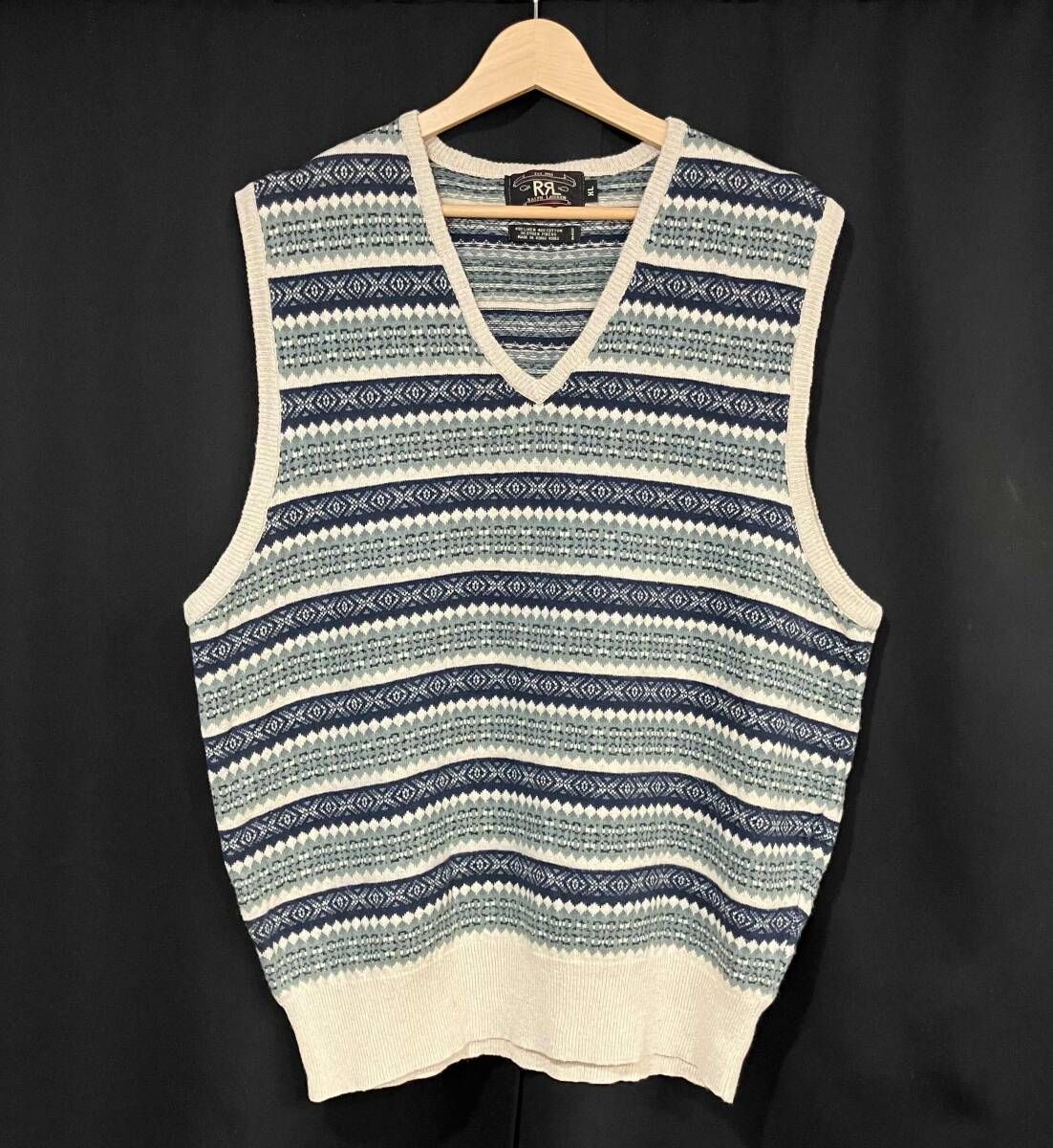 RRL RALPH LAUREN ニット リネンコットンニットベスト 総柄 三ツ星タグ