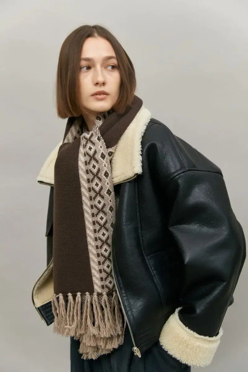 YOURWEAR ユアウェア ウール ジャカード ストール ターコイズブルー