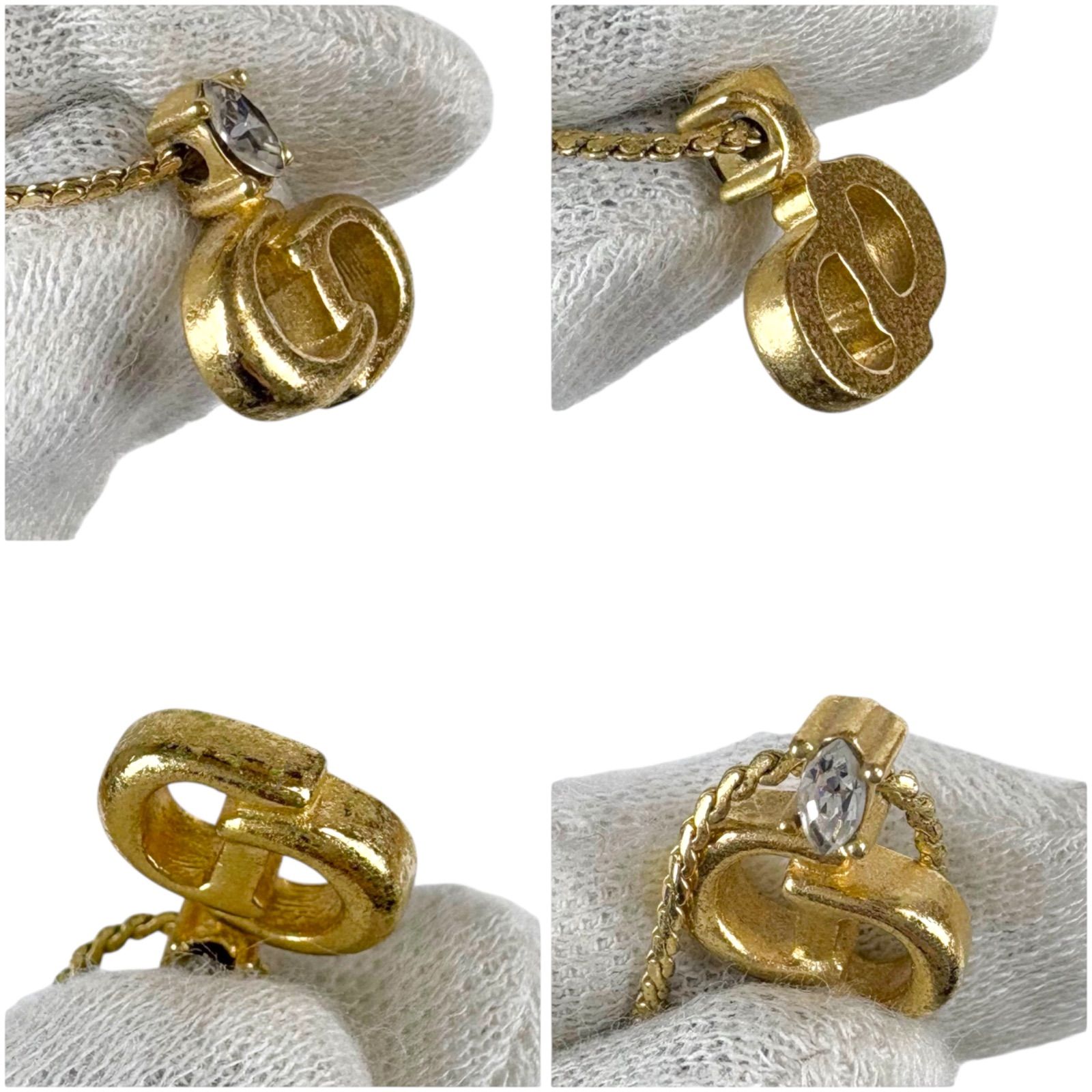 美品　クリスチャンディオール　ネックレス　CD　ストーン　ゴールド　ヴィンテージ Christian Dior CD クリスチャン ディオール チェーン ネックレス