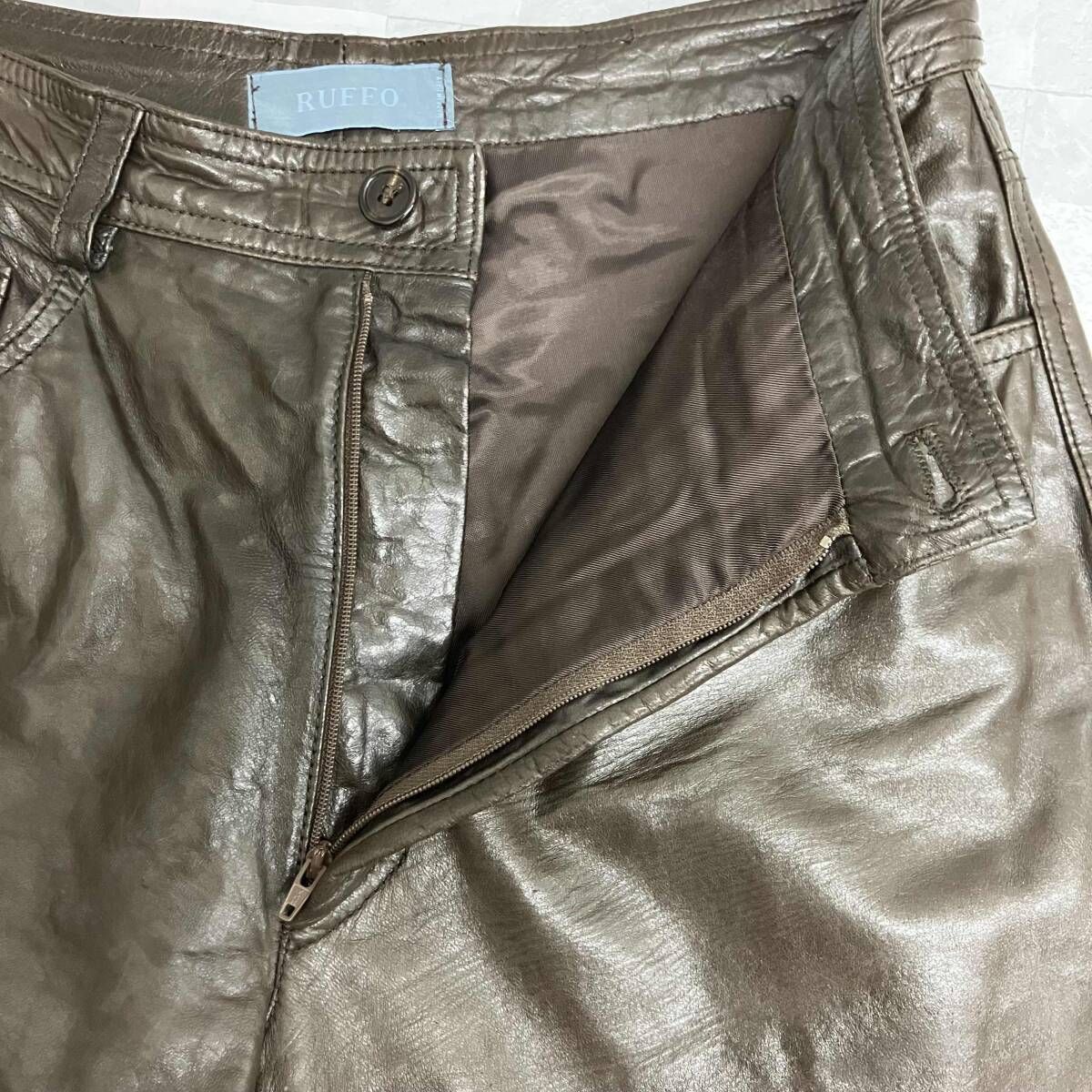 ショップ RUFFO ルッフォ レザーパンツ イタリア製 ブラウン Mサイズ