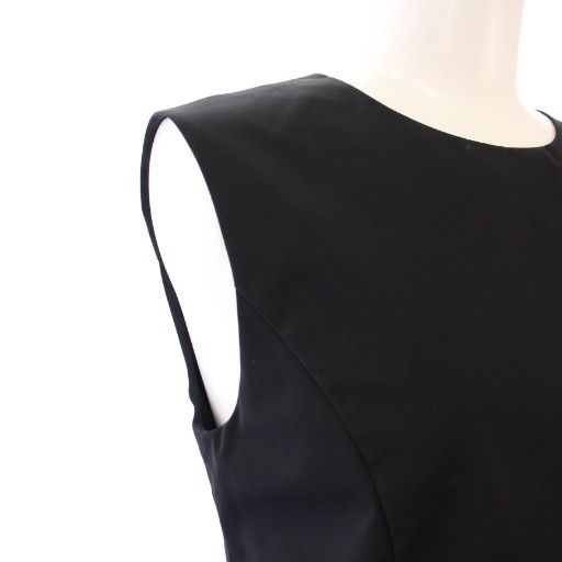 フォクシーニューヨーク ワンピース ノースリーブ レザー切替 黒 38