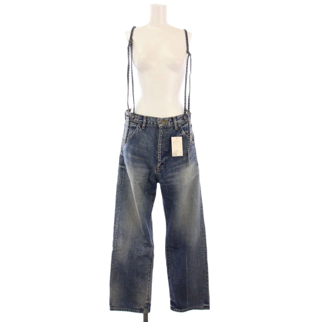 ウィムガゼット　デニムサロペット (ヒョウ柄パッチ) 美品 Whim Gazette デニムサロペット レオパードパッチ