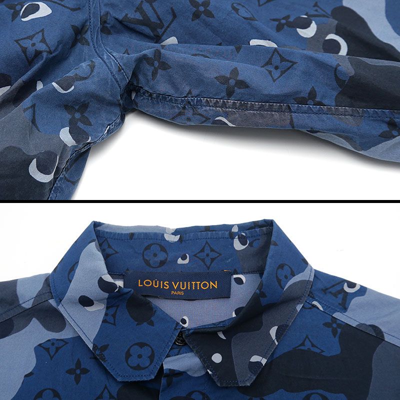 ルイヴィトン カモDNAオセアン モノグラム長袖シャツ サイズS ネイビー