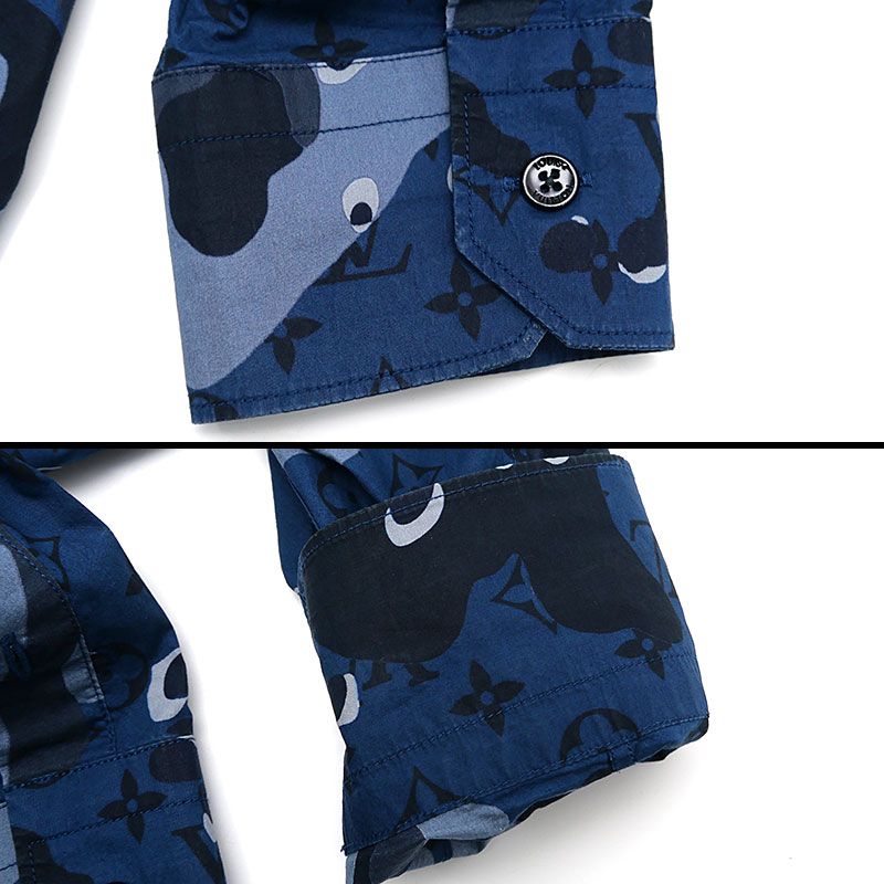 ルイヴィトン カモDNAオセアン モノグラム長袖シャツ サイズS ネイビー