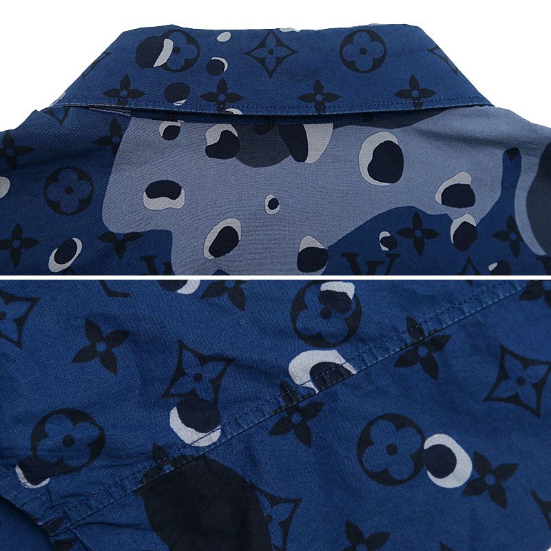 ルイヴィトン カモDNAオセアン モノグラム長袖シャツ サイズS ネイビー