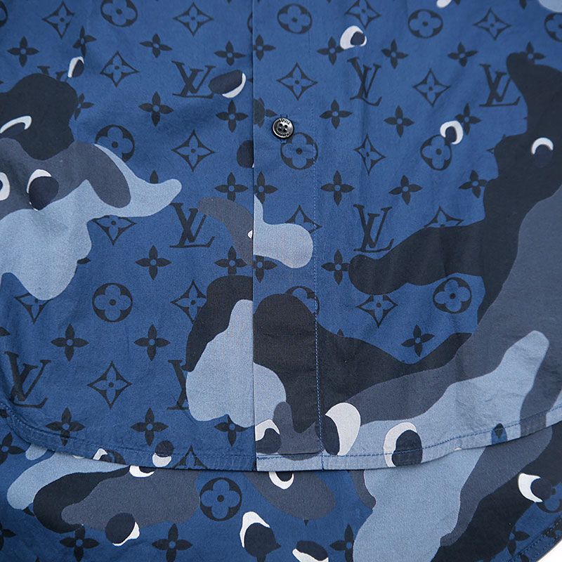 ルイヴィトン カモDNAオセアン モノグラム長袖シャツ サイズS ネイビー