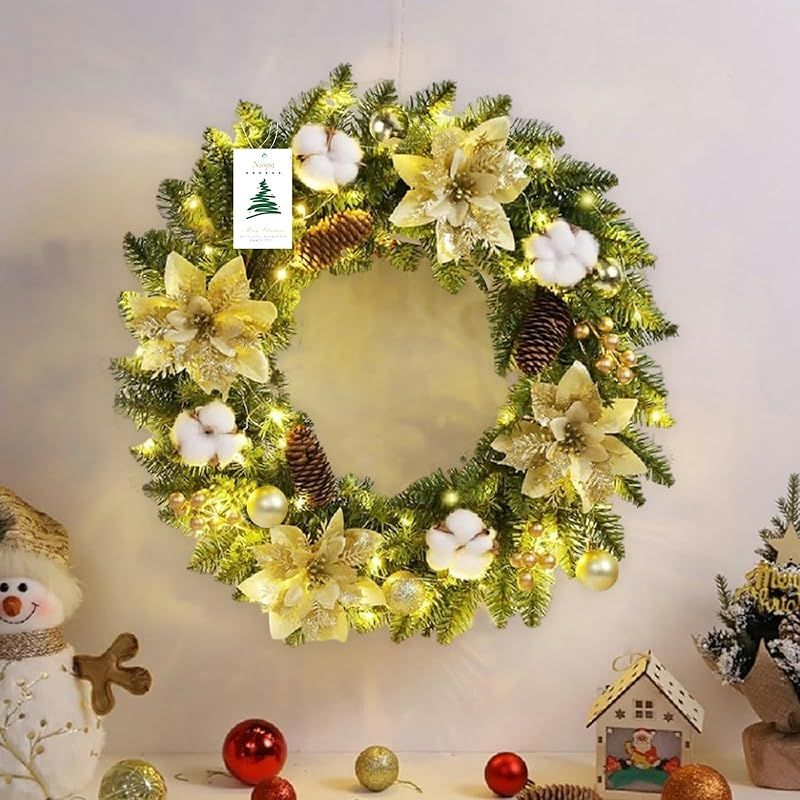 リース Luxspire 玄関 30cm ライト付き 花輪 壁掛け クリスマス リース Luxspire 玄関 30cm ライト付き 壁掛け クリスマスツリー