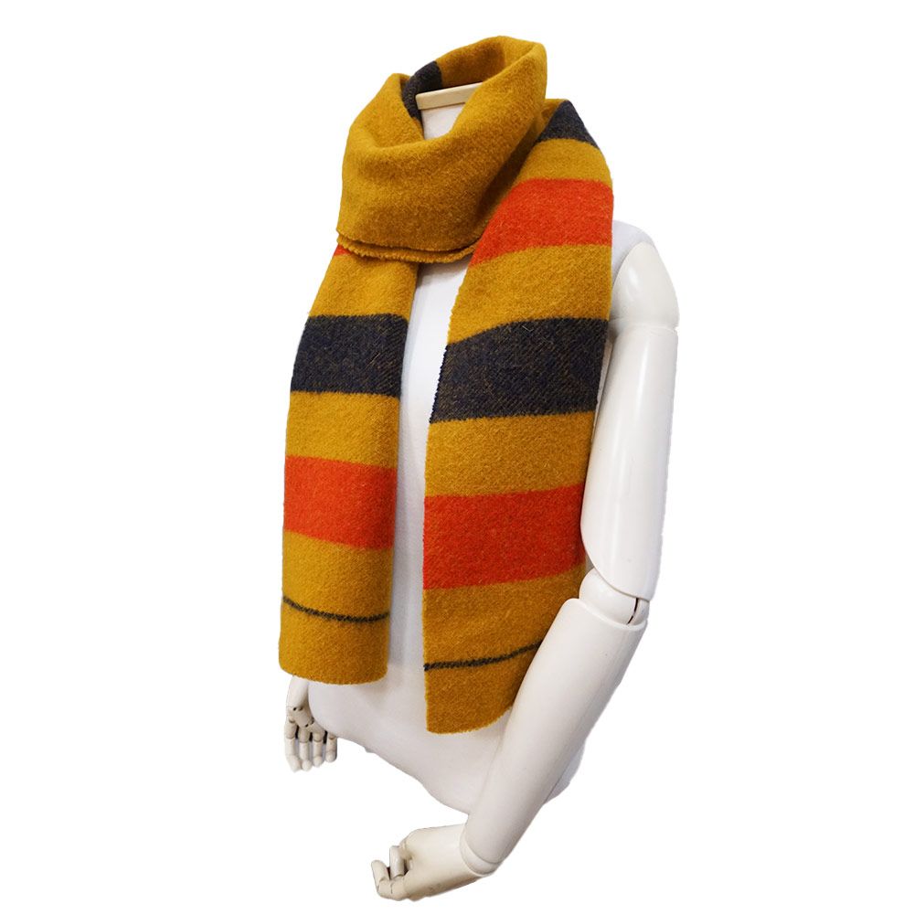 エルメス ロカバール マフラー ウール100％ マスタードイエロー レッド