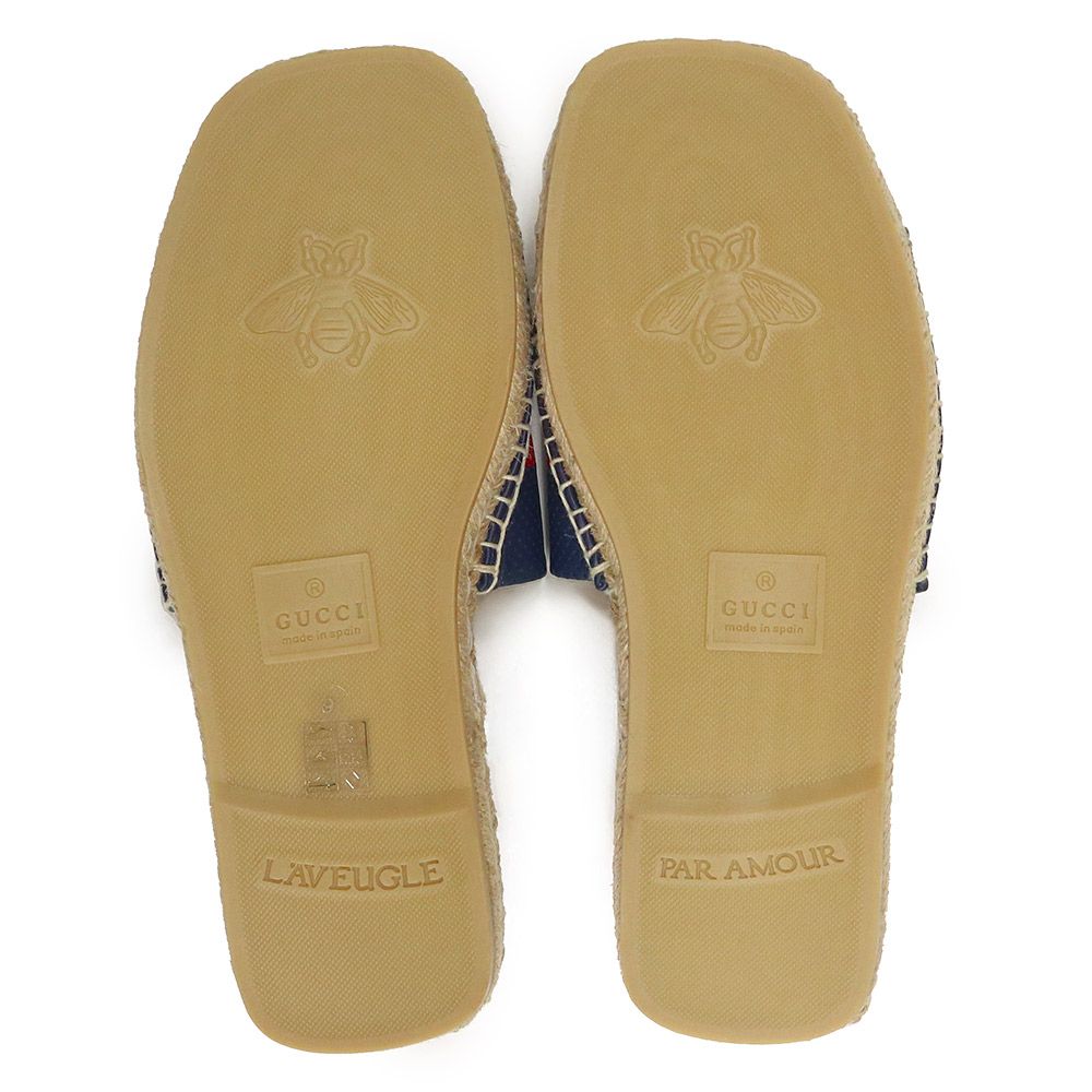 グッチ エスパドリーユ シェリーライン サンダル 靴 #9 28cm レザー 麻