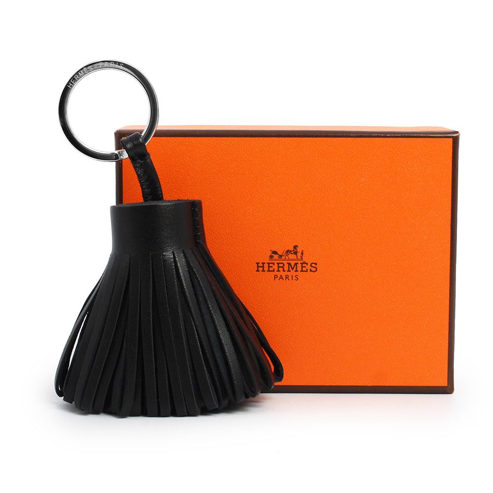 nightwalker エルメスカルメン黒 レザー フリンジ キーホルダー エルメス カルメン キーホルダー キーリング バッグチャーム