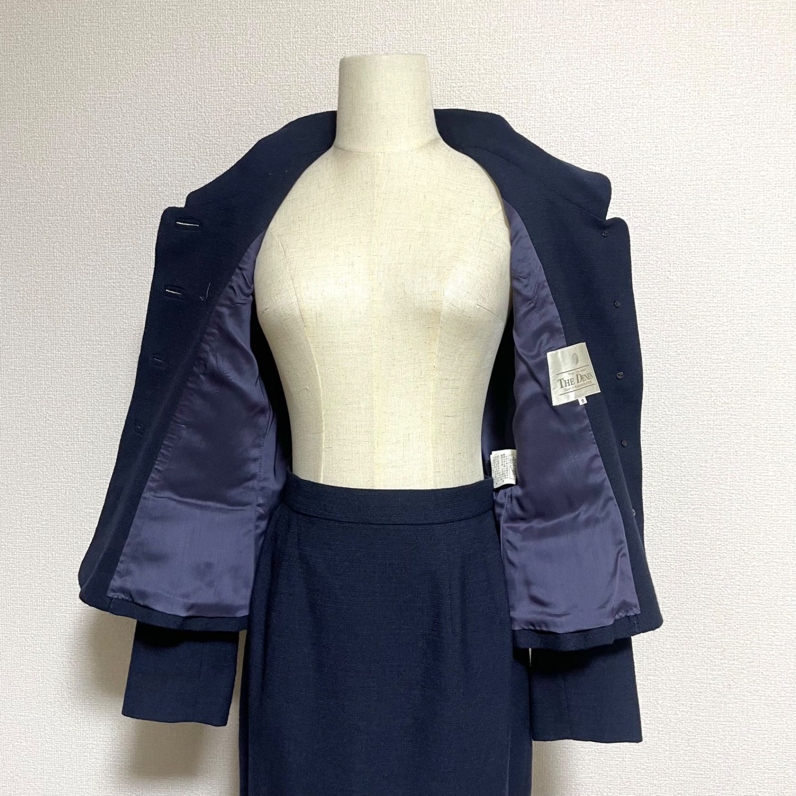 銀座マギー THE ショップ DENEN 美シルエット 濃紺 ウール ツイード