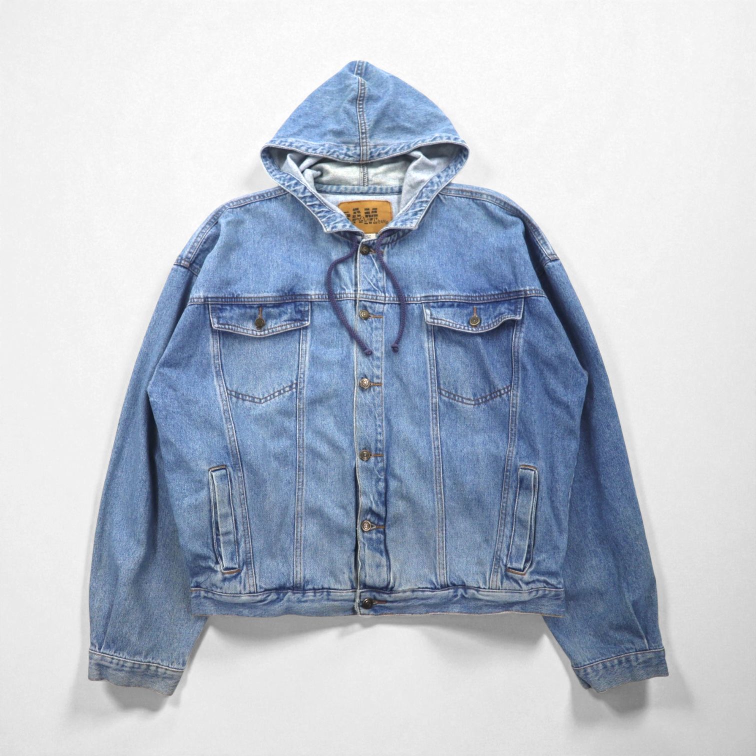 VINTAGE デニムジャケット Gジャン フーディー XL ブルー コットン BY ANY MEANS ブラジル製
