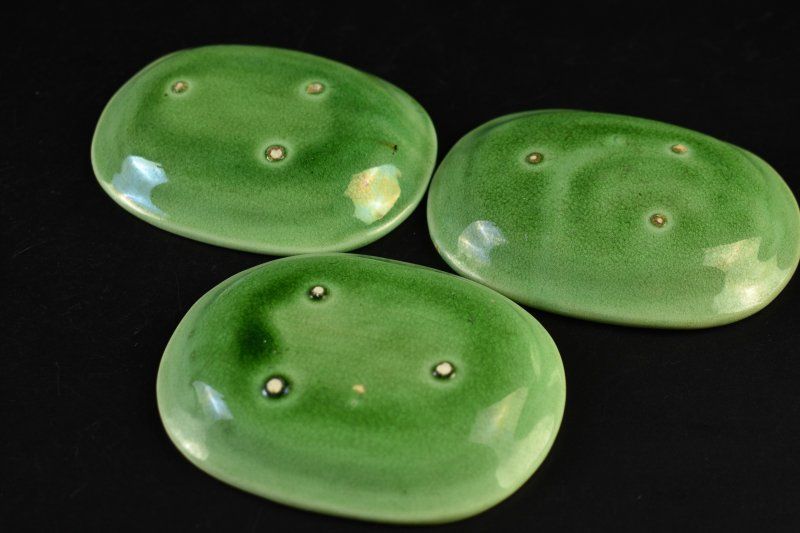 蔵A5121f】珉平焼 淡路焼 緑交趾 龍図 小判型皿 三客 民平 - メルカリ