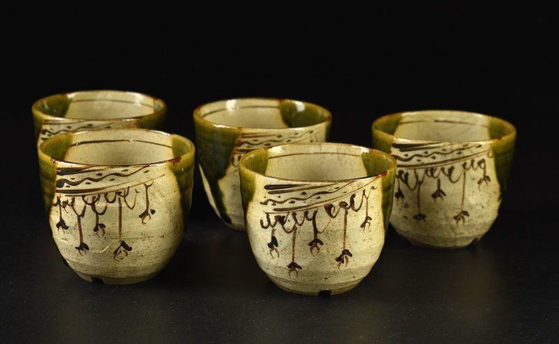 蔵A5302】織部 加藤作助 向付 小鉢 湯呑 五客 - メルカリ