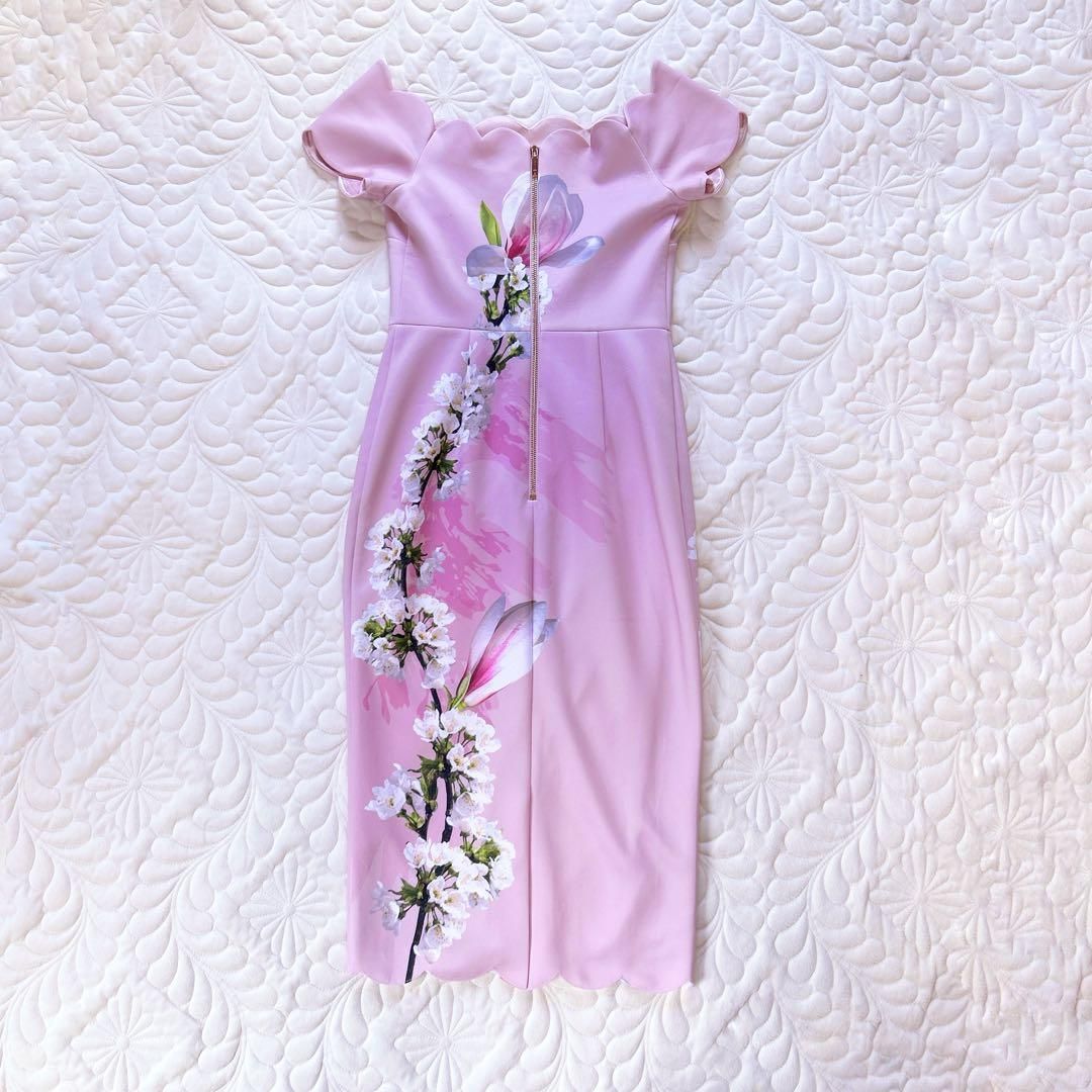  Ted Baker フラワープリントタイトドレス ロング丈 さくらピンク 1 半袖 その他