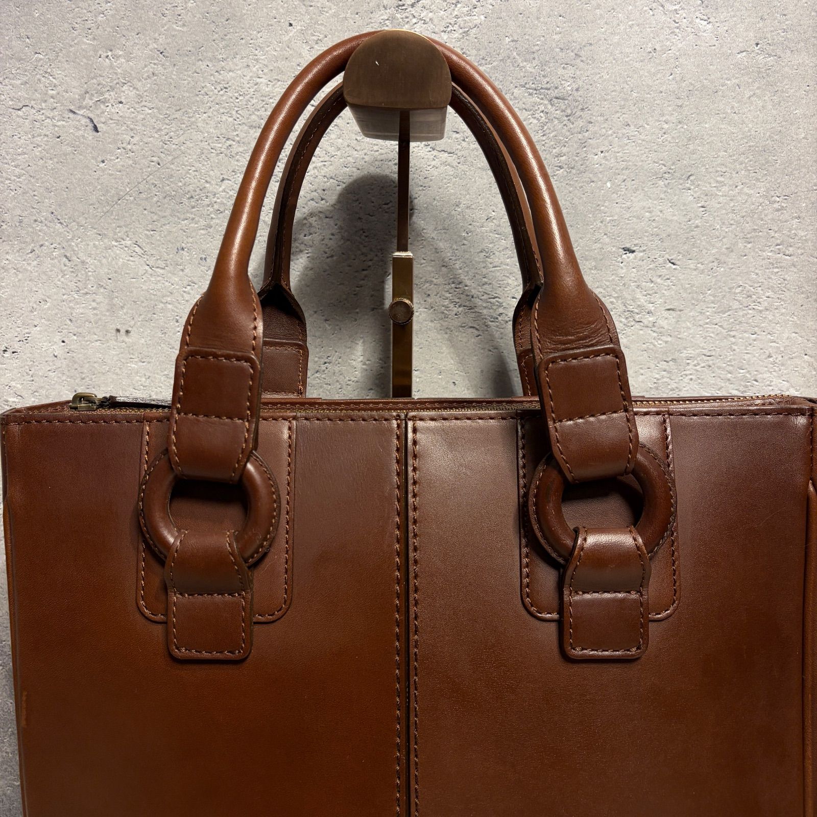 【土屋鞄】レザー トートバッグ ライトブラウン 本革 A4収納可　旧タイプロゴ ✨土屋鞄 トートバッグ A4収納可 自立型 オールレザー 本革 ブラウン