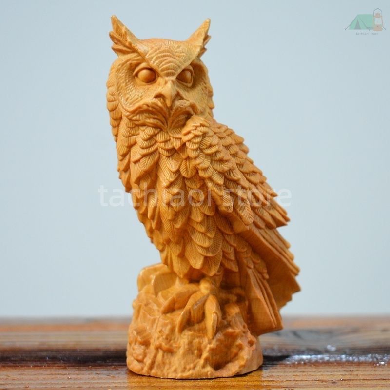 置物 木彫り ふくろう 木製 | オブジェ フクロウ 天然木 許彬凱 黄楊一
