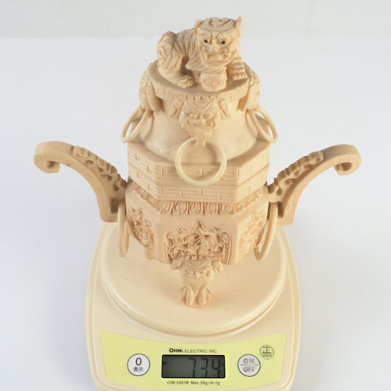 中国 練物彫刻 雙耳活環 獅子鈕蓋爐 香炉 唐木台付 N S365 - メルカリ