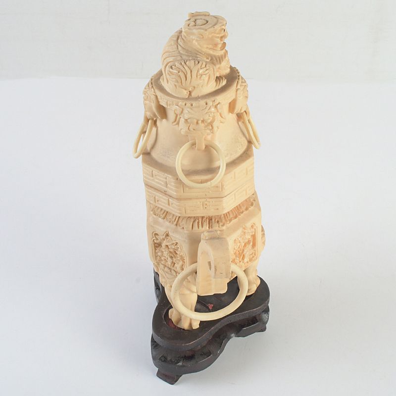 中国 練物彫刻 雙耳活環 獅子鈕蓋爐 香炉 唐木台付 N S365 - メルカリ