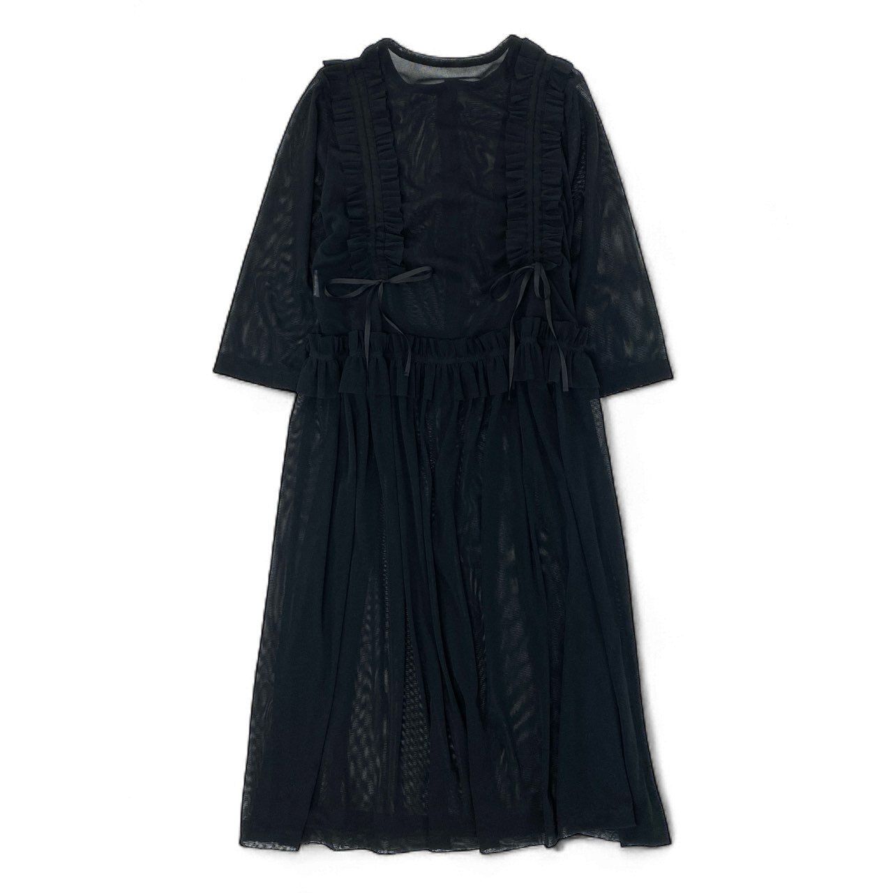 トクコプルミエヴォル　人物画シャツ　黒　シアー　ふりる　長袖　透け感　サイズ９ トクコプルミエヴォル 人物画シャツ 黒 シアー ふりる 長袖 透け感