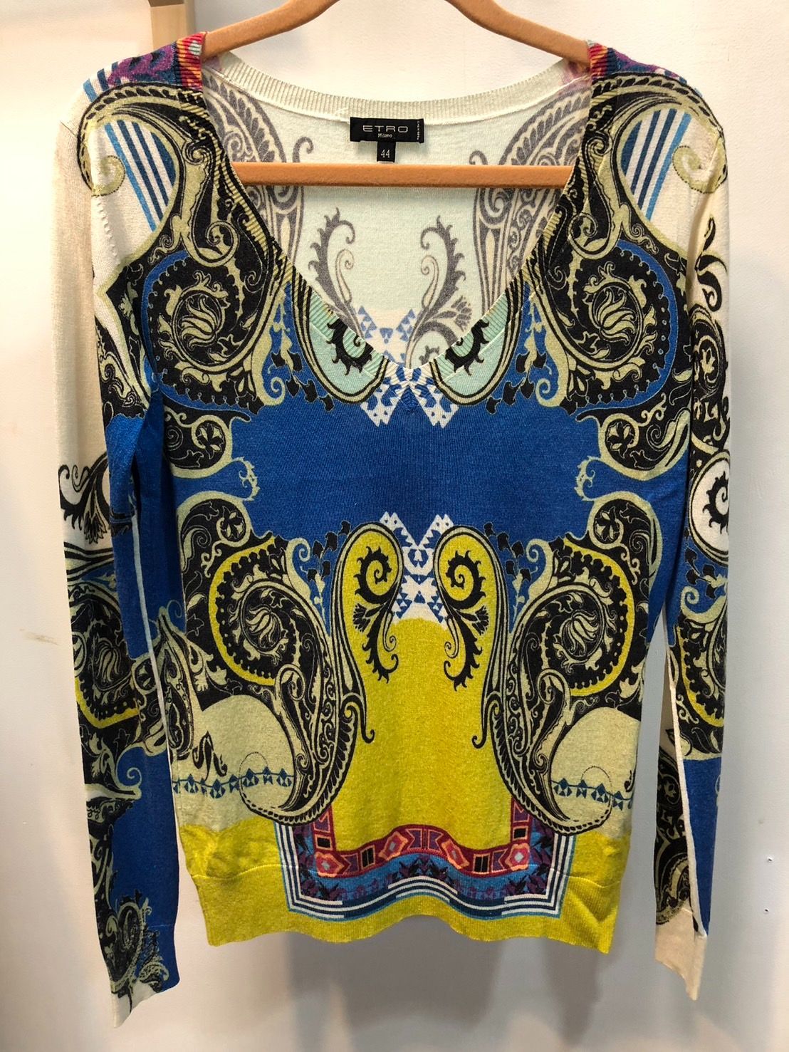◇ETRO エトロ Vネック ニット サイズ：44 ペイズリー柄 シルク