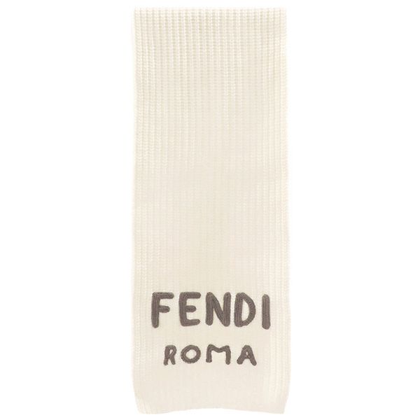 フェンディ FENDI マフラー ロゴ ニット ウール クリーム アイボリー