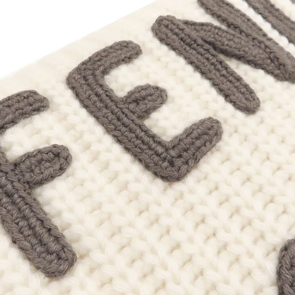 フェンディ FENDI マフラー ロゴ ニット ウール クリーム アイボリー