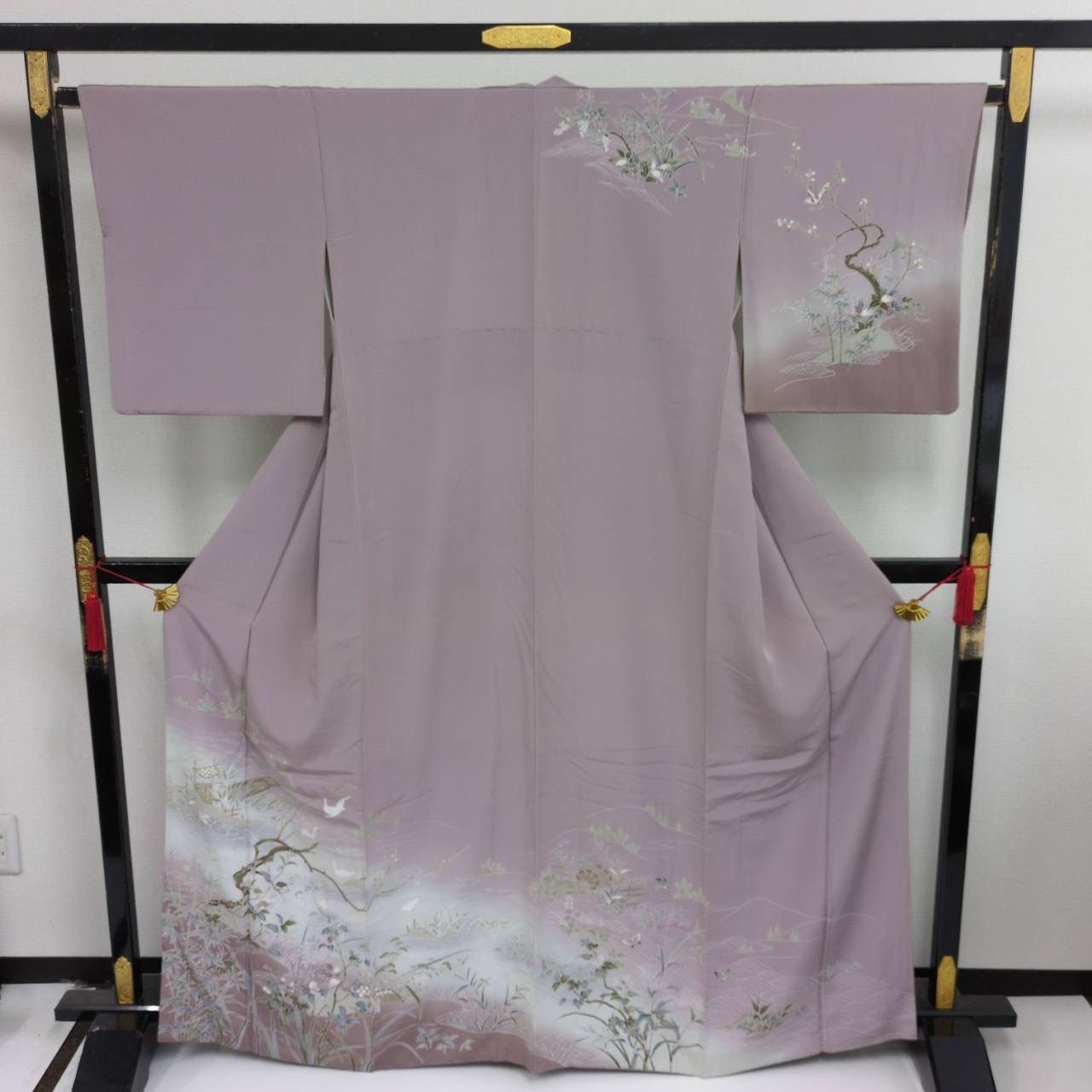 付下げ 友禅 紋無し 波に草花の上品な染め パールトーン加工 訪問着