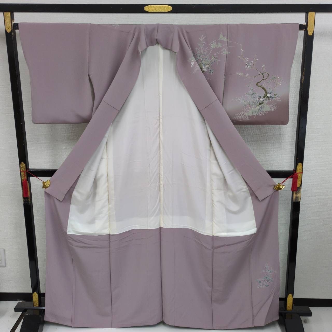 付下げ 友禅 紋無し 波に草花の上品な染め パールトーン加工 訪問着