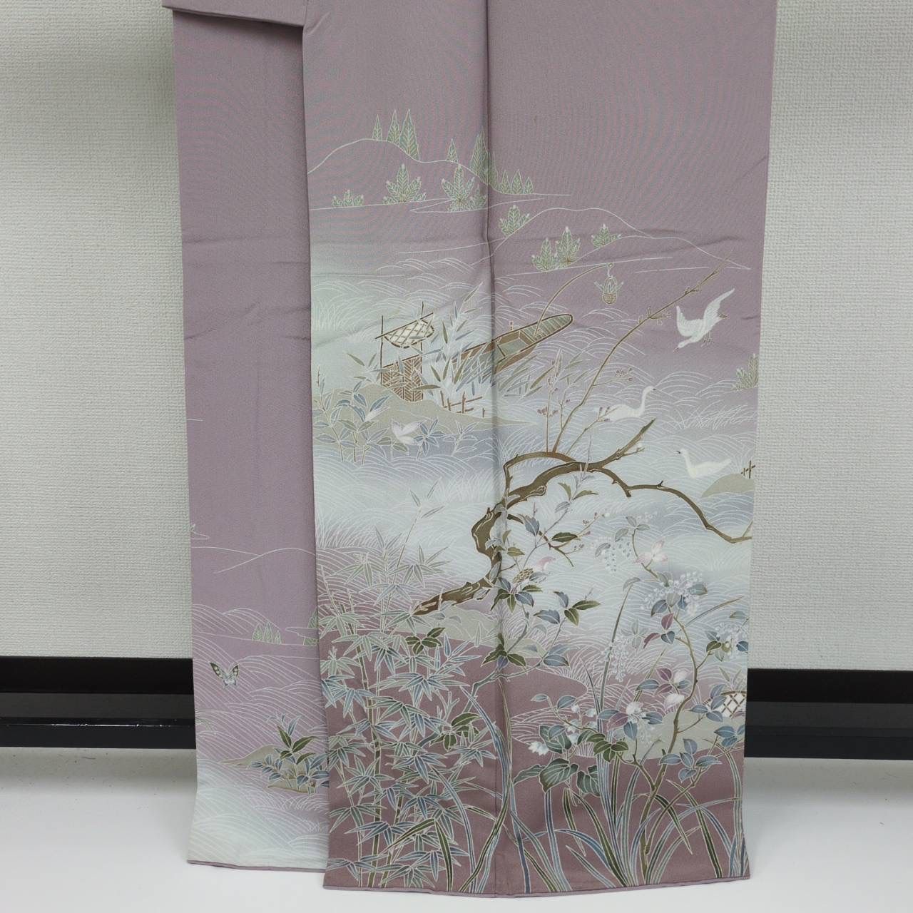 付下げ 友禅 紋無し 波に草花の上品な染め パールトーン加工 訪問着