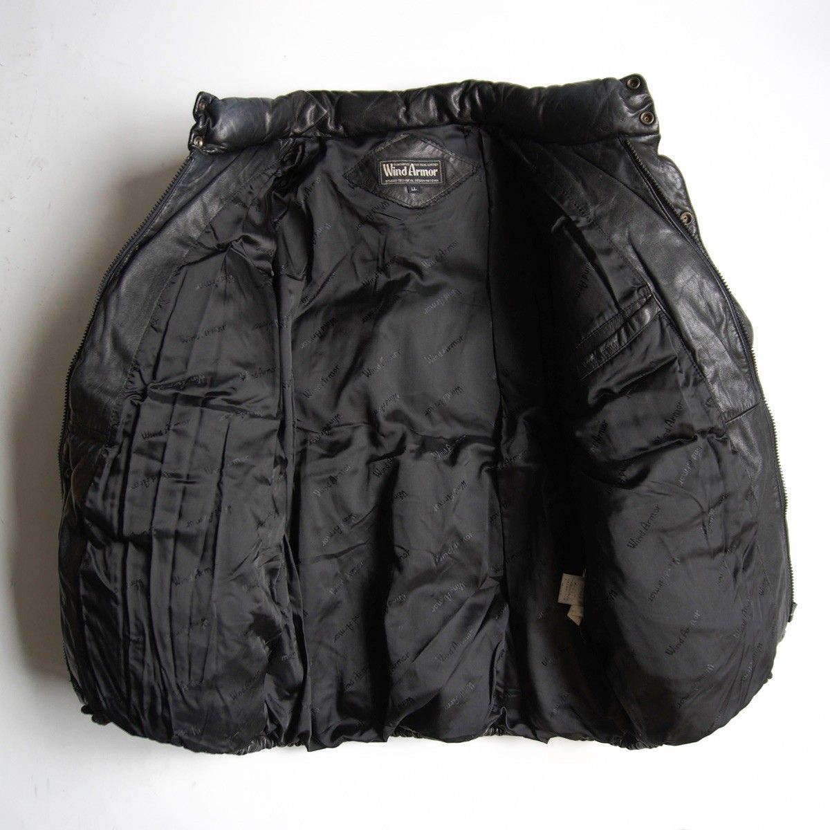美品】WIND ARMOR【レザー ダウン ジャケット】LL ブラック ウインド