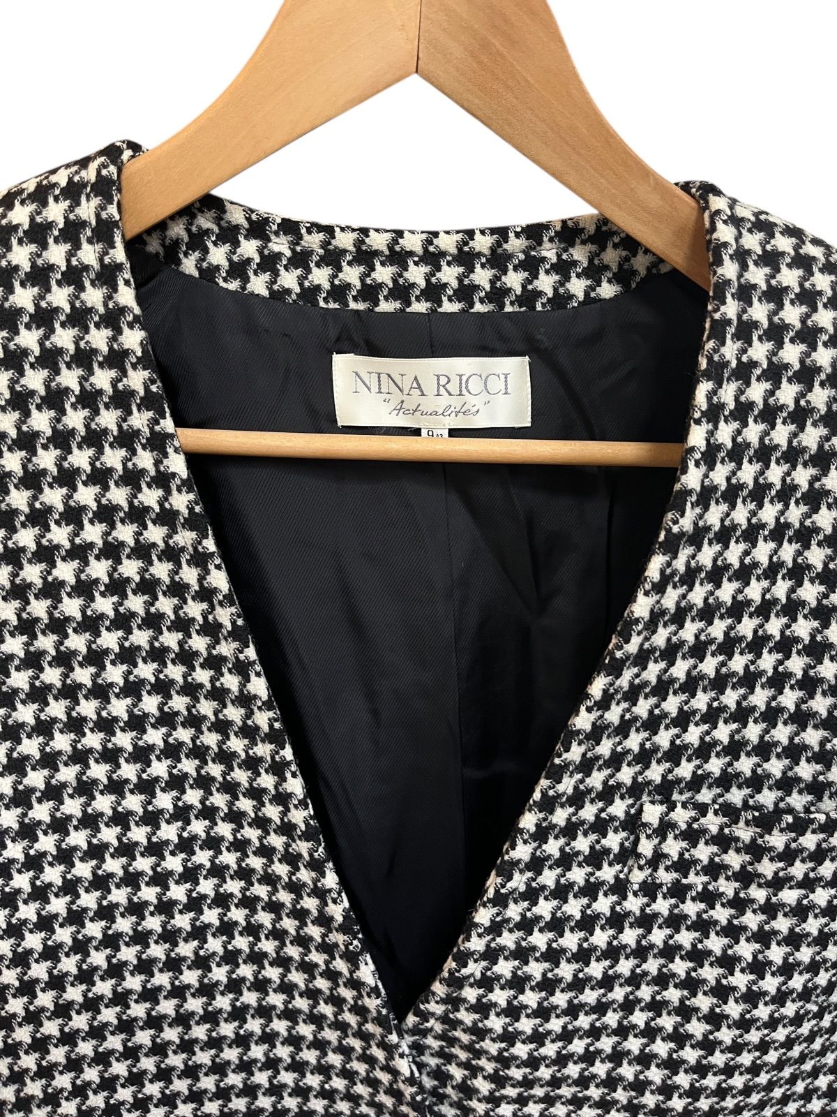 Z1616【美品】NINA RICCI ニナリッチ 千鳥格子柄 ノーカラージャケット